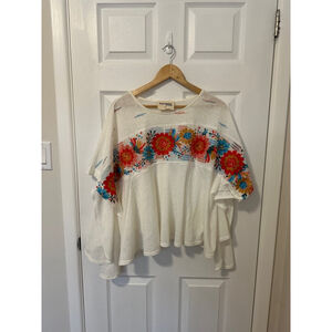 Savanna Jane floral bohemian white blouse size m/l